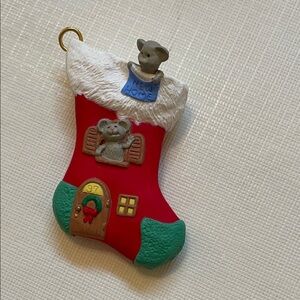 Festive Hallmark Red and Green Holiday Mouse in Stocking Ornament